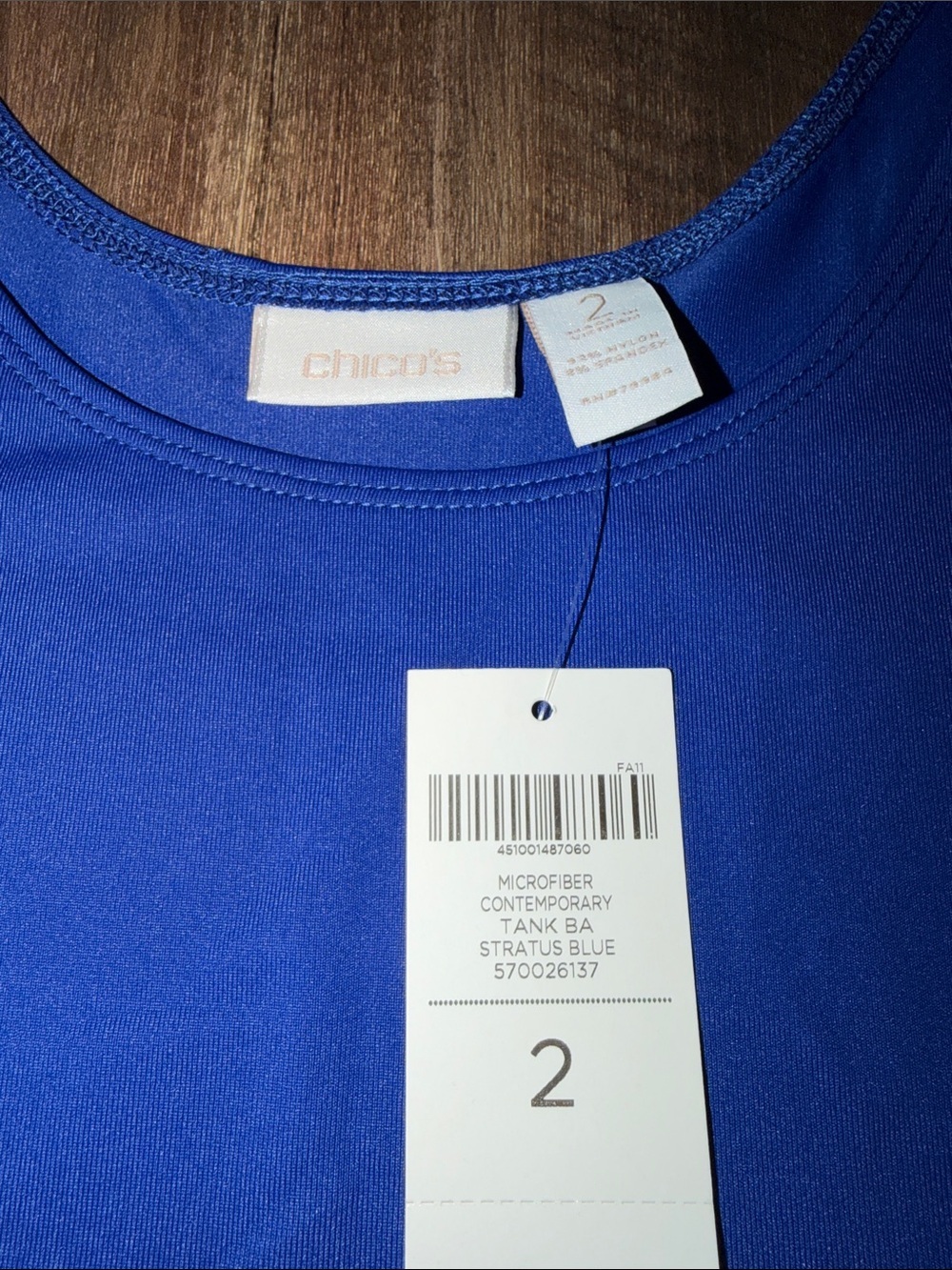 CHICO’S Lynette No Iron Shirt (3) & Microfiber Tank (2) Stratus Blue NWT - Picture 9 of 10